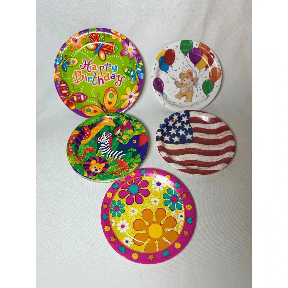 VTG Unique Party Paper Plates Birthday Safari Hippie American Flag LOT